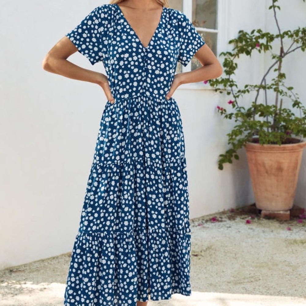 Mister Zimi Navy and White Polka Dot Midi Dress